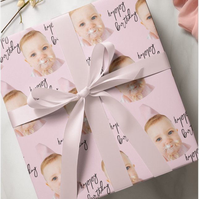 Personalised Pink Photo Collage Kids Birthday Wrapping Paper (Creator Uploaded)