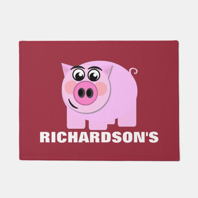 Personalised Pink Piggy Doormat (Front)