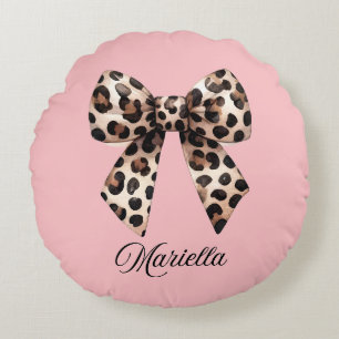 Personalised Pink Pillow with Leopard Bow 