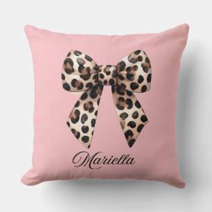 Personalised Pink Pillow with Leopard Bow 