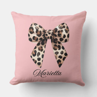 Personalised Pink Pillow with Leopard Bow