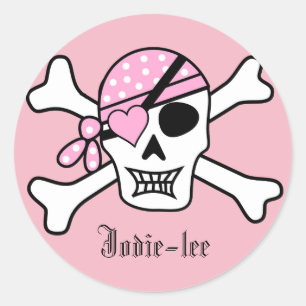Personalised Pink Pirate Classic Round Sticker