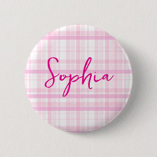 Personalised Pink Plaid button  with Name 