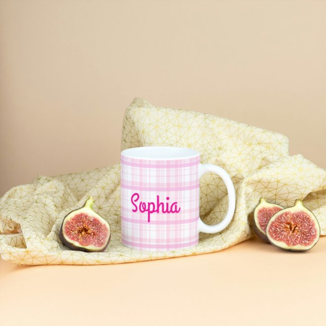 Personalised Pink Plaid Name Mug (Creator Uploaded)