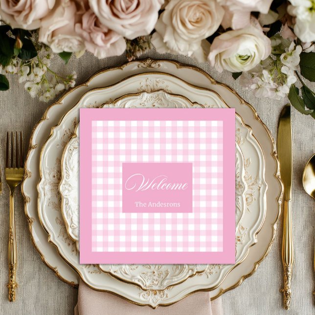 Personalised Pink Plaid Napkins Chic Table Accent (Personalized Pink Plaid Napkins Chic Table Accent)