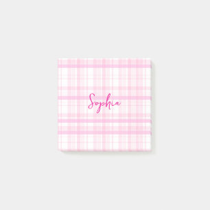 Personalised Pink Plaid Post-It Notes with Name