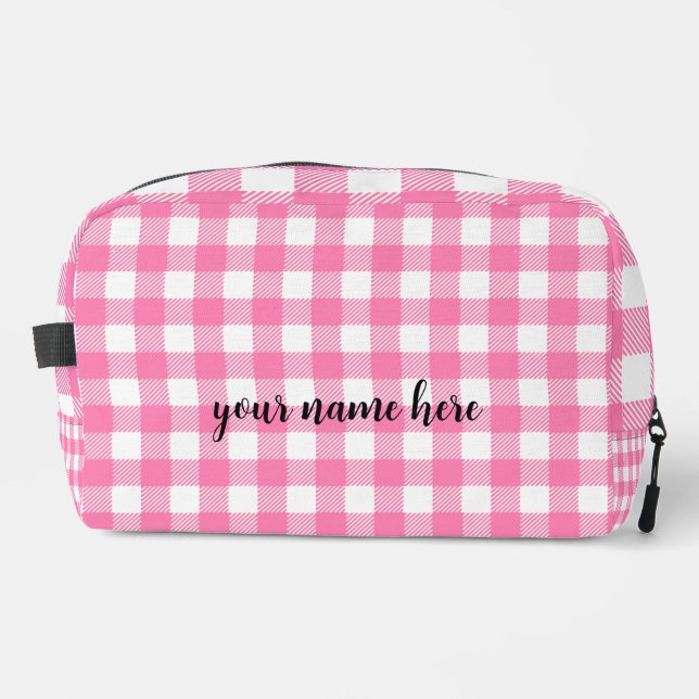 Personalised Pink Plaid Toiletry Bag (Front)