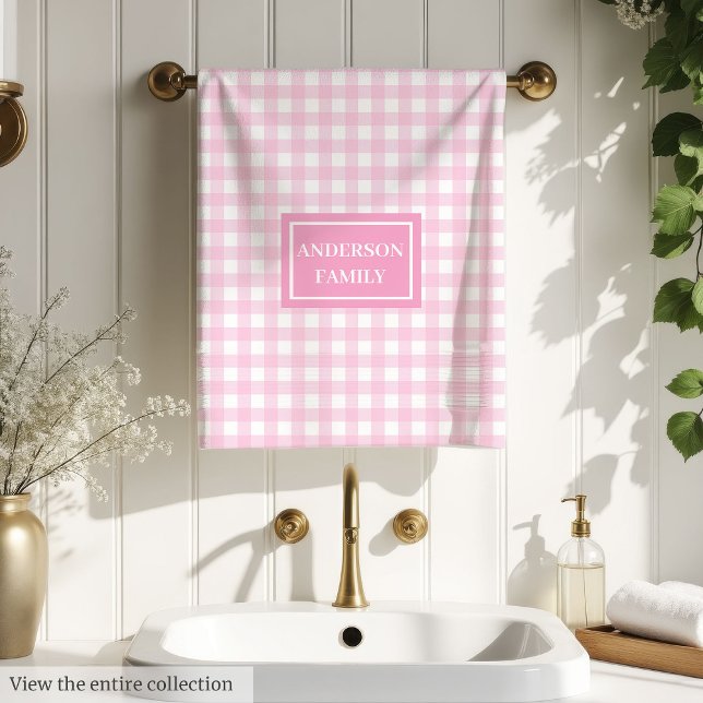 Personalised Pink Plaid Towels Chic Custom Name (Personalized Pink Plaid Towels Chic Custom Name Set)