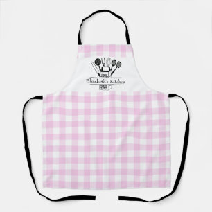 Personalised Pink Plaid Women Apron