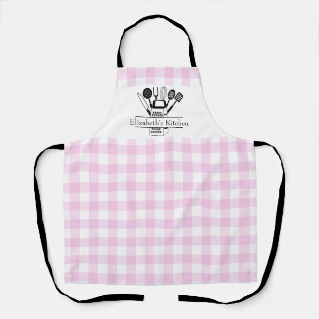 Personalised Pink Plaid Women Apron (Front)