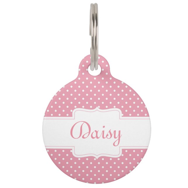 Personalised Pink Polka Dot Pet Tag (Front)