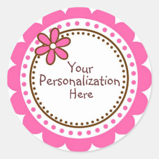 Personalised Pink Polka Dots and Scallops Classic Round Sticker