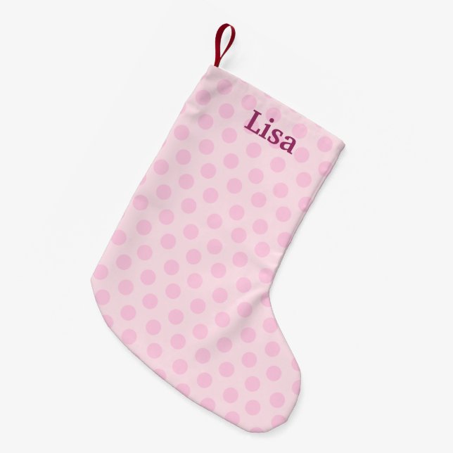 Personalised Pink Polka Dots Christmas Stocking (Front (Hanging))