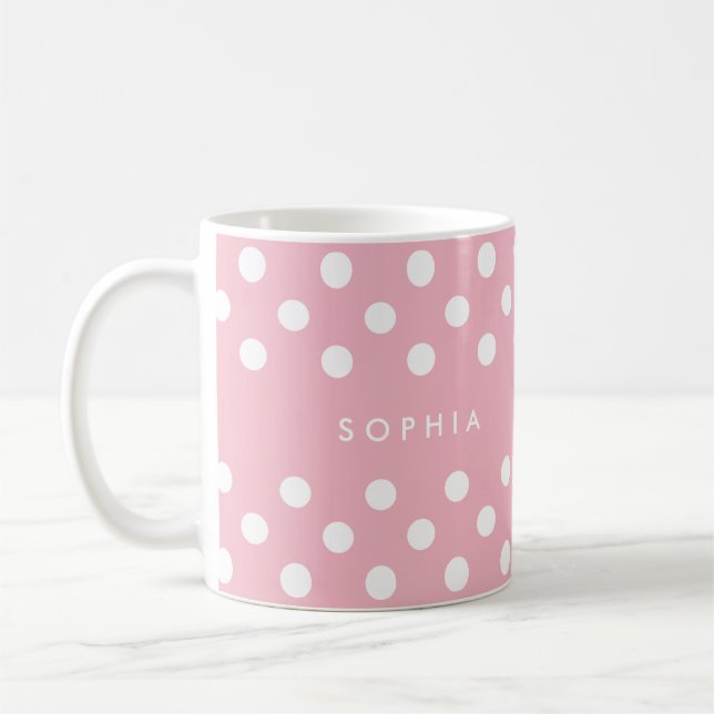 Personalised Pink Polka Dots Coffee Mug (Left)