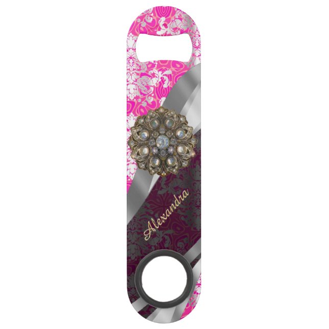 Personalised pink pretty girly damask pattern (Front)