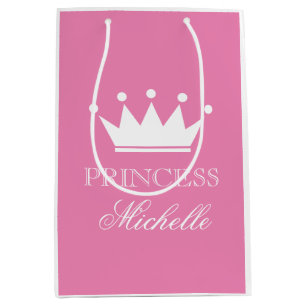 Personalised pink princess crown gift bag for girl