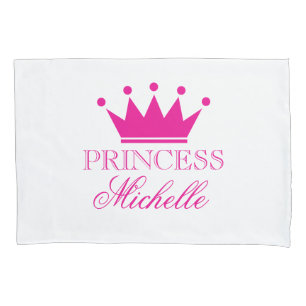 Personalised pink princess crown girls pillowcase