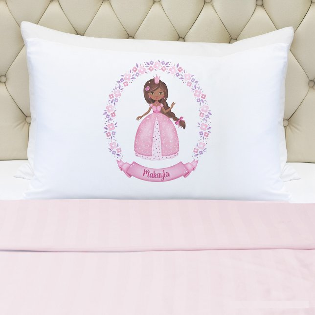 Personalised Pink Princess Girl Pillowcase (A cute girls pink princess pillowcase. Personalize it with your girls name. So cute for her bed.)