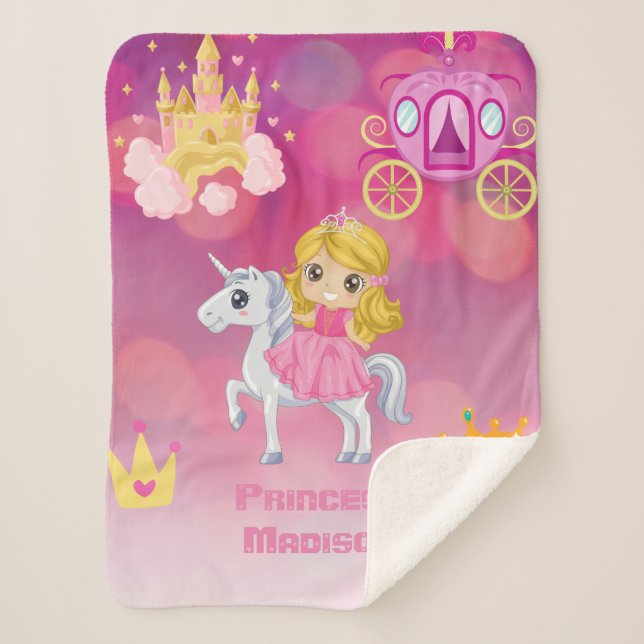 Personalised Pink Princess  Sherpa Blanket (Front)
