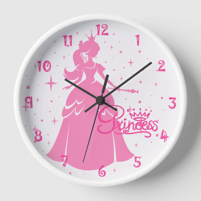 Personalised Pink Princess Wall Clock (Front)