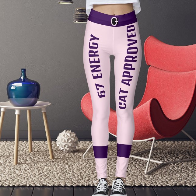 Personalised  Pink Purple 67th Birthday Cat Mum Leggings (Creator Uploaded)