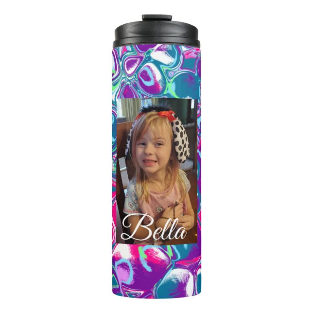 Personalised Pink, Purple, Blue Artsy Colourful Thermal Tumbler (Front)