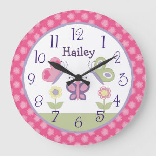 Personalised Pink & Purple Butterfly Nursery Clock