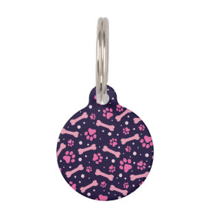 Personalised Pink Purple Dog Bones Dog Paws Pet Tag