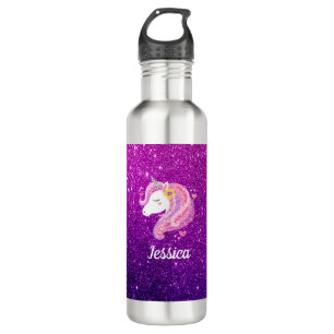 Personalised Pink Purple Glitter Unicorn Face 710 Ml Water Bottle