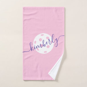 Personalised Pink Purple Pickleball Script Name Hand Towel