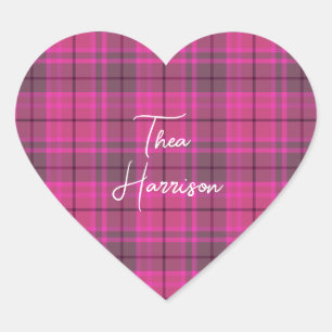 Personalised pink & purple preppy plaid tartan heart sticker