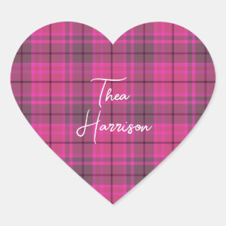 Personalised pink & purple preppy plaid tartan heart sticker