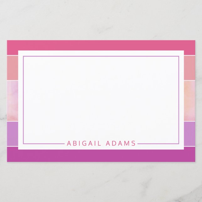 Personalised Pink Purple Striped Stationery Paper (Front)