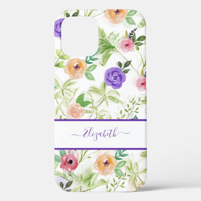 Personalised Pink Purple White Floral Case-Mate iPhone Case (Back)