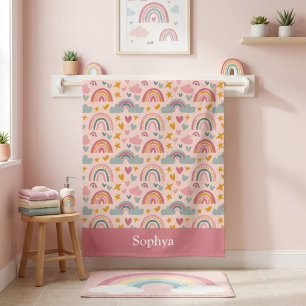 Personalised Pink Rainbow Kids Beach Towel