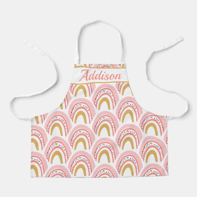 Personalised Pink Rainbow Pattern Apron (Front)