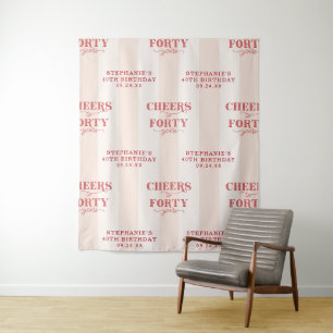 Personalised Pink Red 40th Birthday Backdrop Tapestry
