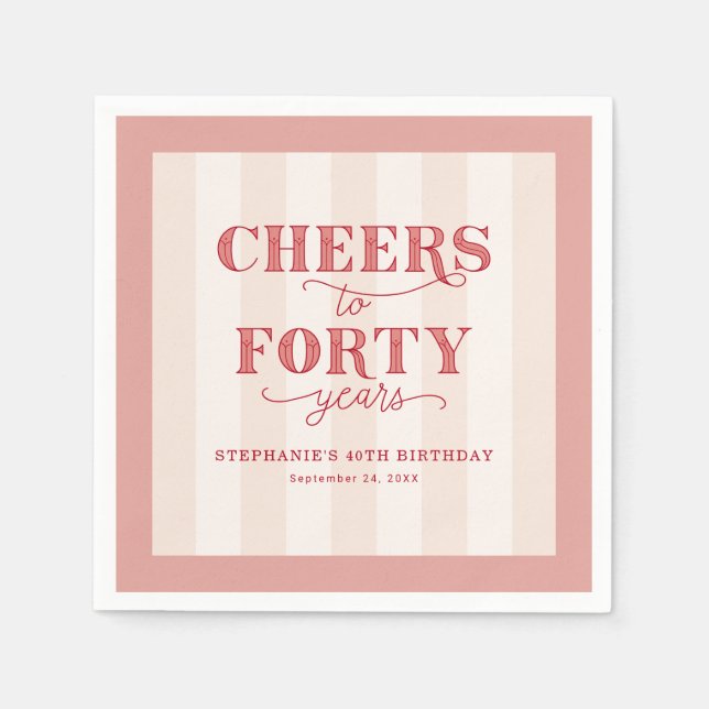 Personalised Pink Red 40th Birthday Paper Napkin (Front)
