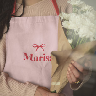 Personalised Pink & Red Bow Name Apron Custom E