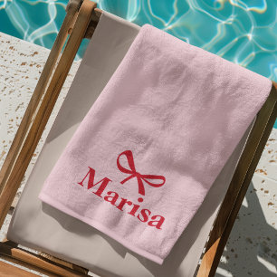 Personalised Pink & Red Bow Name Beach Towel