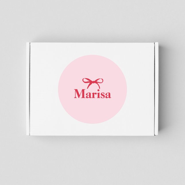 Personalised Pink & Red Bow Name Classic Round Sticker (Creator Uploaded)