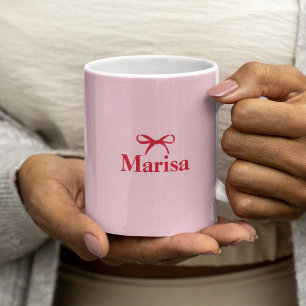 Personalised Pink & Red Bow Name Coffee Mug