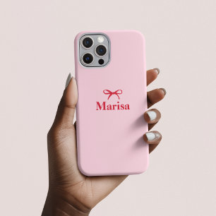 Personalised Pink & Red Bow Name Custom Elegant iPhone 16 Pro Case