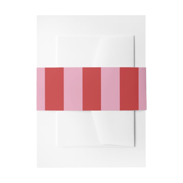 Personalised Pink & Red Striped Wedding Envelope Invitation Belly Band (Front Example)