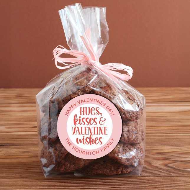 Personalised Pink Red Valentine Sticker (Personalize this cute pink hugs and kisses sticker for Valentines'd Day this year.)