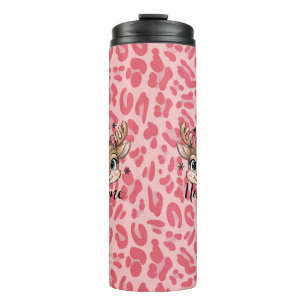 Personalised pink reindeer thermal tumbler