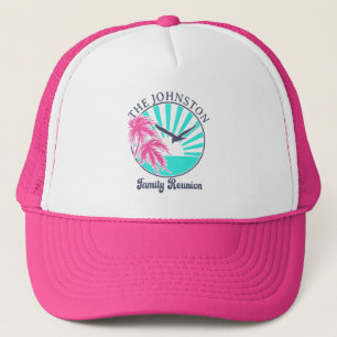Personalised Pink Retro Family Reunion Tropical Trucker Hat