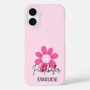 Personalised Pink Retro Pickleball Flower iPhone 16 Case