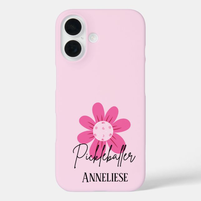 Personalised Pink Retro Pickleball Flower Case-Mate iPhone Case (Back)