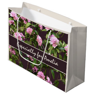 Personalised Pink Rhododendron Flowers Large Gift Bag